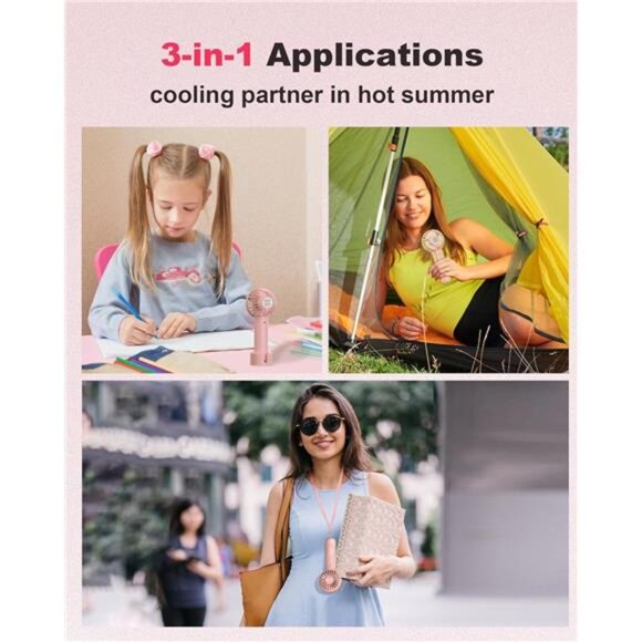 Handheld Fan Mini Portable Fan USB Rechargeable Battery Fan Pink - Picture 6 of 7